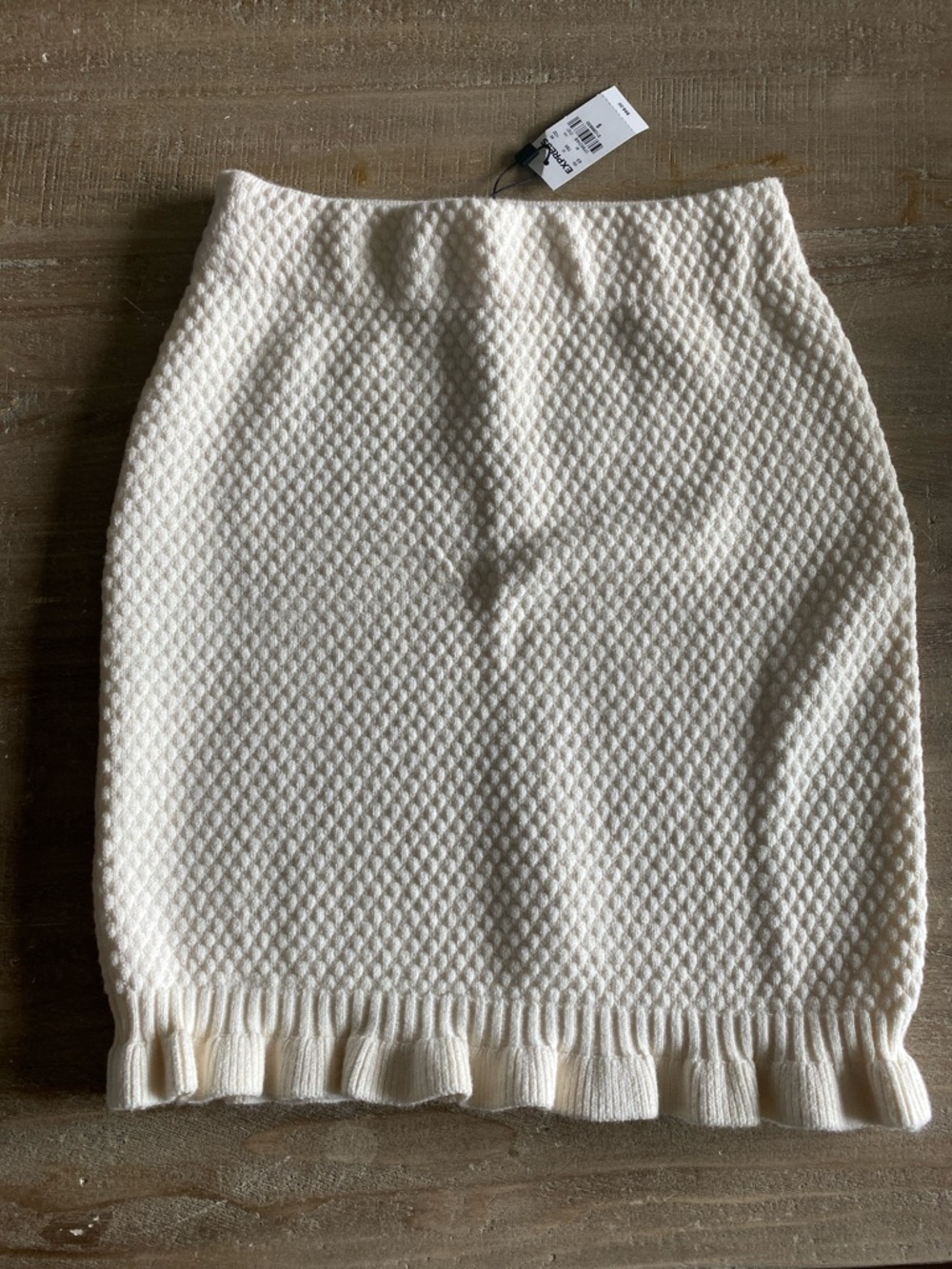 Express Cream Textured Skirt with Ruffle Hem